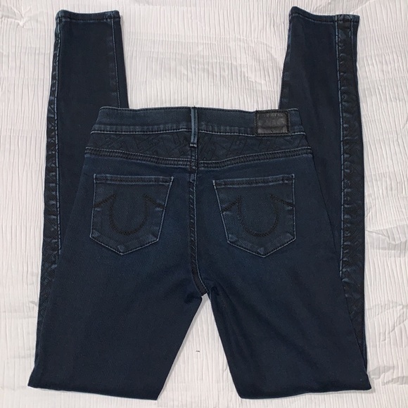 TRUE RELIGION "HALLE MID-RISE SUPER SKINNY" Jeans In "BATHED COATED NIGHT" sz 25 - Picture 5 of 8